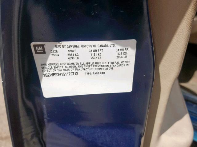 2G2WR524151179713 - 2005 PONTIAC GRAND PRIX BLUE photo 10