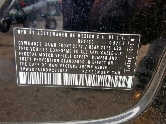 3VW2K7AJ8DM226838 - 2013 VOLKSWAGEN JETTA BASE BLACK photo 10