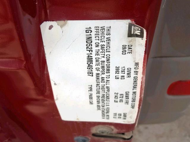 1G1ND52F14M549187 - 2004 CHEVROLET CLASSIC MAROON photo 10