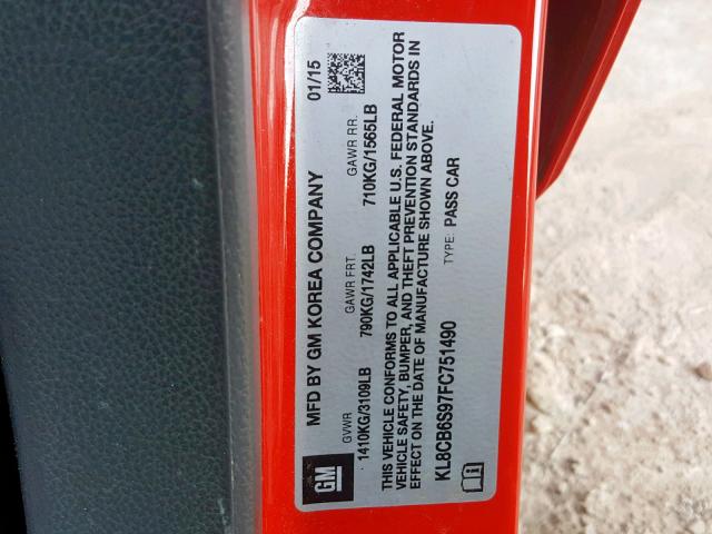 KL8CB6S97FC751490 - 2015 CHEVROLET SPARK LS RED photo 10