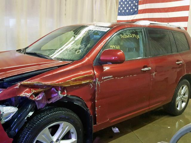 JTEES42A292115547 - 2009 TOYOTA HIGHLANDER MAROON photo 9