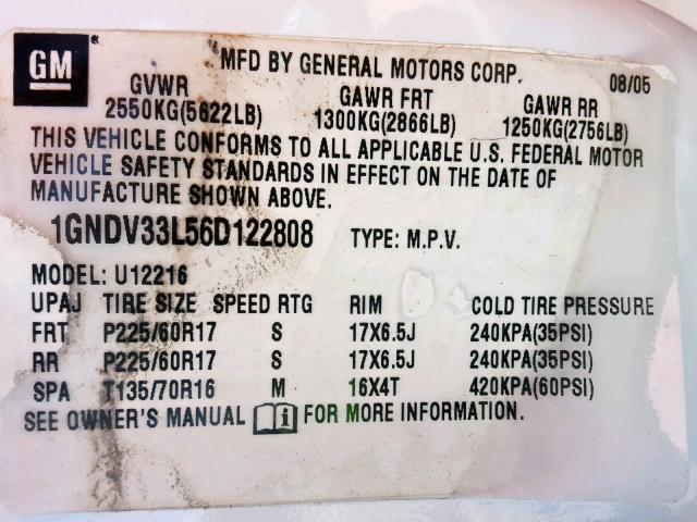 1GNDV33L56D122808 - 2006 CHEVROLET UPLANDER L 白色 照片 10