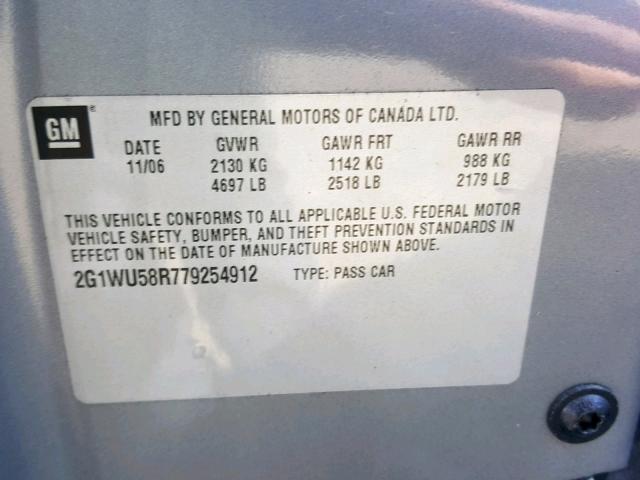 2G1WU58R779254912 - 2007 CHEVROLET IMPALA LTZ GRAY photo 10