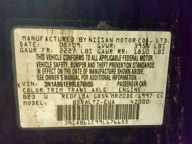 3N1AB61E99L676655 - 2009 NISSAN SENTRA 2.0 BLUE photo 10