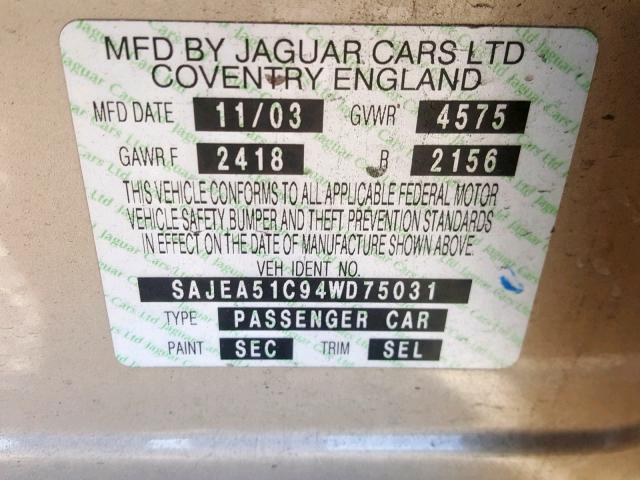 SAJEA51C94WD75031 - 2004 JAGUAR X-TYPE 3.0 GOLD photo 10