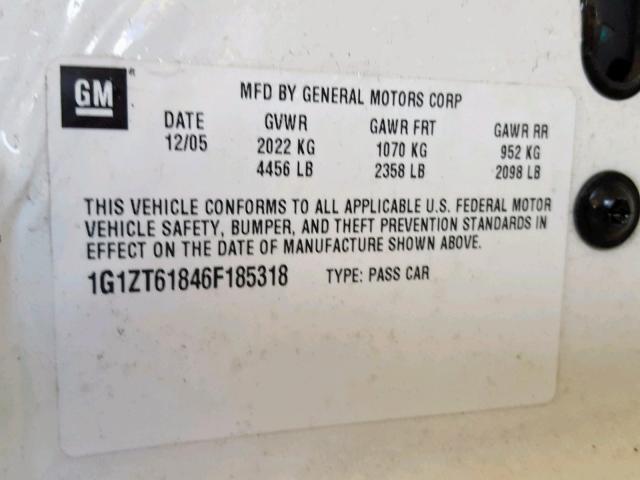 1G1ZT61846F185318 - 2006 CHEVROLET MALIBU MAX WHITE photo 10