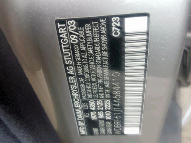 WDBRF61J14A584410 - 2004 MERCEDES-BENZ C 240 GRAY photo 10