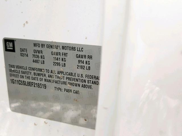 1G11C5SL8EF218619 - 2014 CHEVROLET MALIBU 1LT 白色 照片 10