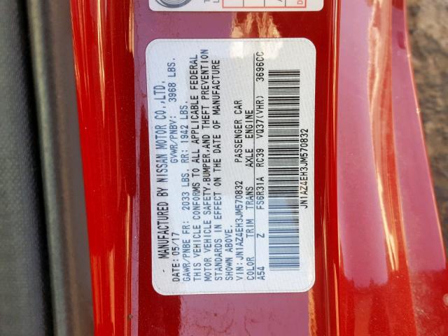 JN1AZ4EH3JM570832 - 2018 NISSAN 370Z BASE RED photo 10