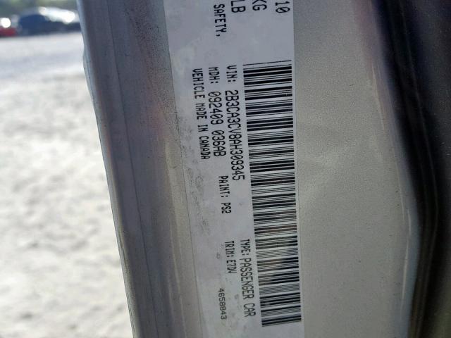 2B3CA3CV8AH309345 - 2010 DODGE CHARGER SX SILVER photo 10