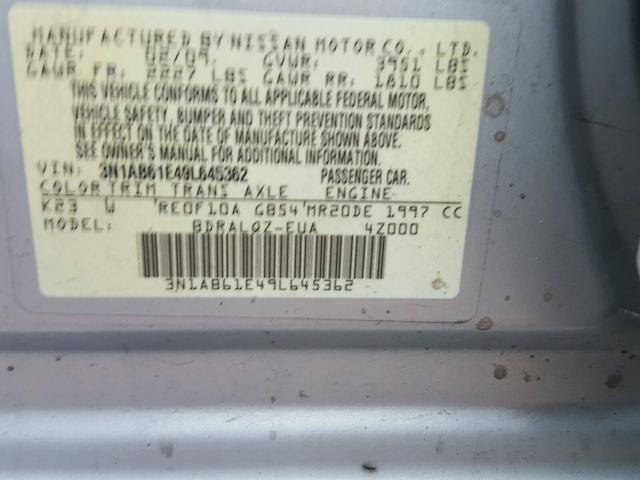 3N1AB61E49L645362 - 2009 NISSAN SENTRA 2.0 SILVER photo 10