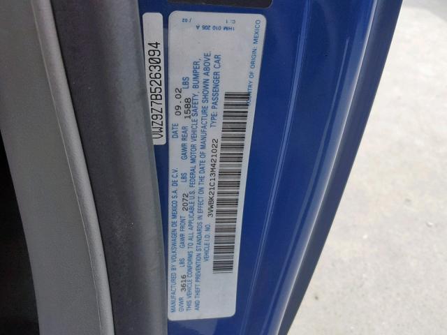 3VWBK21C13M421022 - 2003 VOLKSWAGEN NEW BEETLE Mavi foto 10