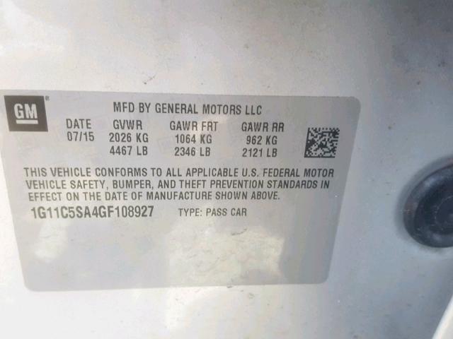 1G11C5SA4GF108927 - 2016 CHEVROLET MALIBU LIM SILVER photo 10