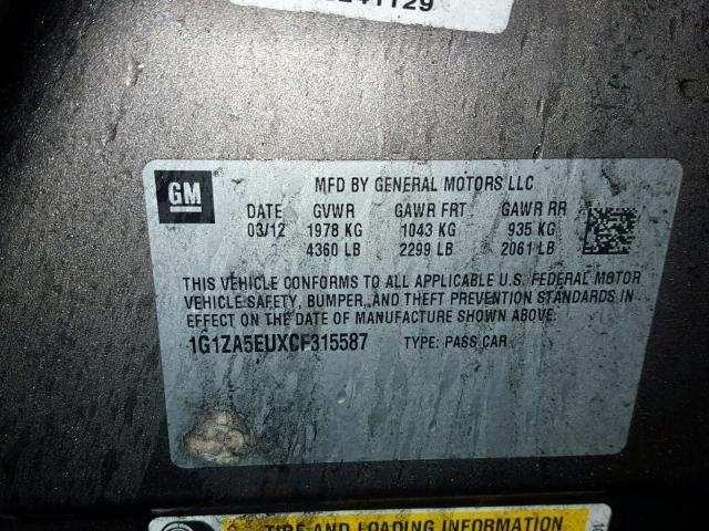 1G1ZA5EUXCF315587 - 2012 CHEVROLET MALIBU LS 灰色 照片 10