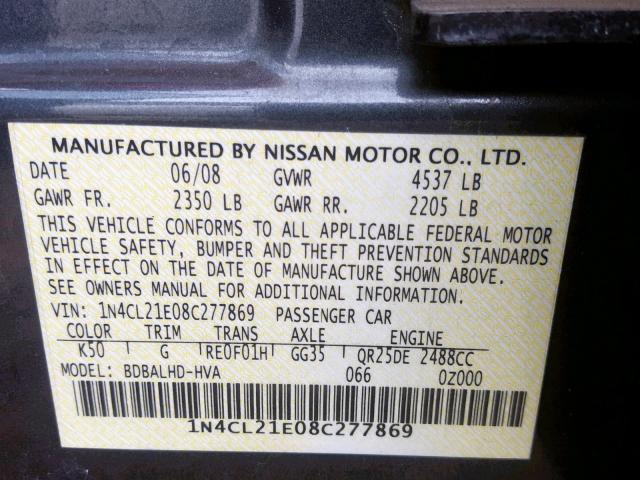 1N4CL21E08C277869 - 2008 NISSAN ALTIMA HYB BLUE photo 10