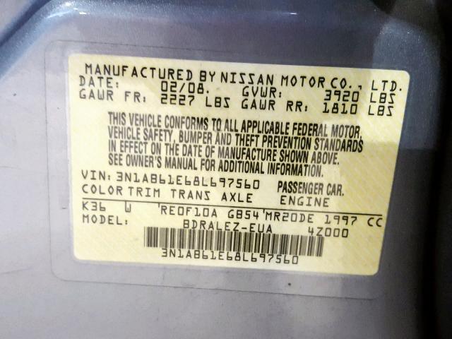 3N1AB61E68L697560 - 2008 NISSAN SENTRA 2.0 GRAY photo 10