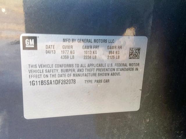 1G11B5SA1DF282078 - 2013 CHEVROLET MALIBU LS GRAY photo 10