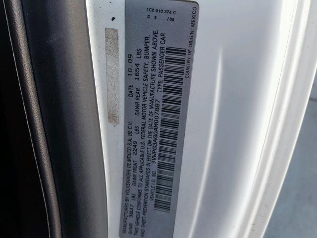 3VWPG3AG0AM007887 - 2010 VOLKSWAGEN NEW BEETLE თეთრი ფოტო 10