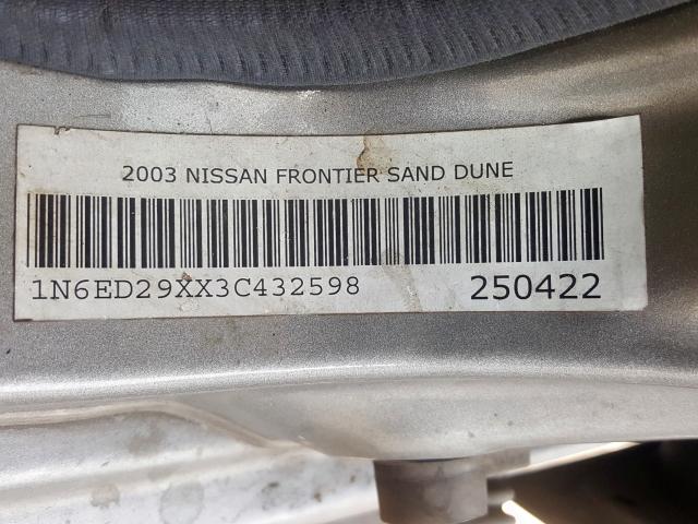 1N6ED29XX3C432598 - 2003 NISSAN FRONTIER CREW CAB XE  photo 10