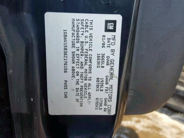 1G8AV15B36Z176156 - 2006 SATURN ION LEVEL BLACK photo 10