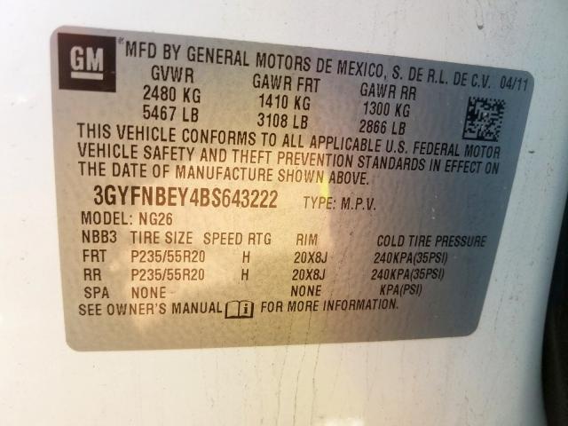 3GYFNBEY4BS643222 - 2011 CADILLAC SRX PERFORMANCE COLLECTION  фото 10