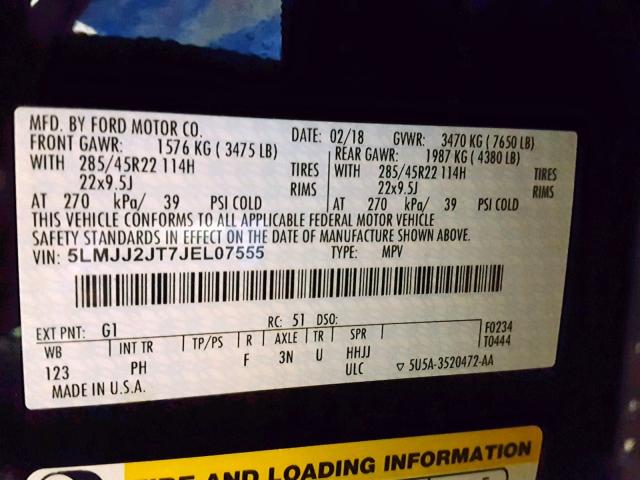 5LMJJ2JT7JEL07555 - 2018 LINCOLN NAVIGATOR BLACK photo 10