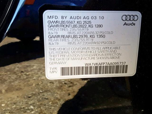 WA1VKAFP7AA095737 - 2010 AUDI Q5 PRESTIG BLACK photo 10