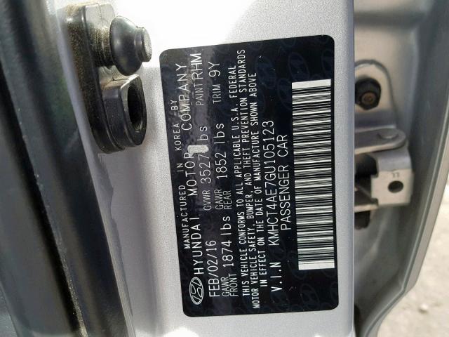 KMHCT4AE7GU105123 - 2016 HYUNDAI ACCENT SE SILVER photo 10