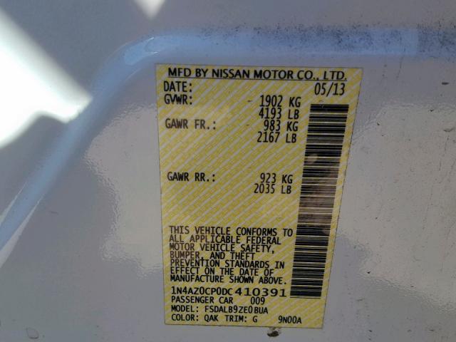 1N4AZ0CP0DC410391 - 2013 NISSAN LEAF S WHITE photo 10