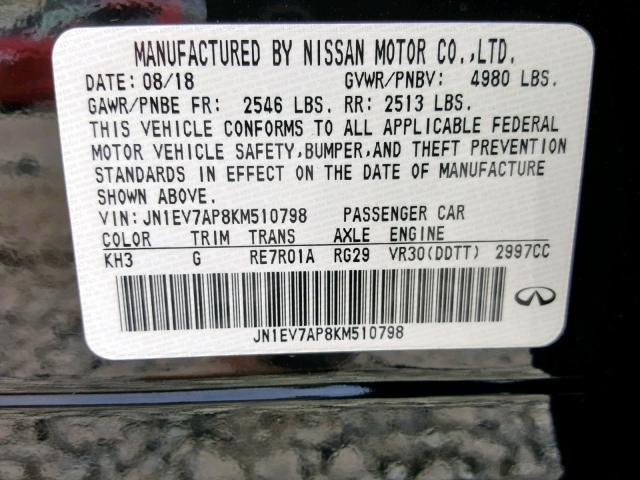 JN1EV7AP8KM510798 - 2019 INFINITI Q50 LUXE BLACK photo 10