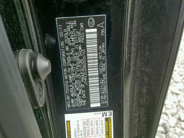 JTHFE2C20B2506163 - 2011 LEXUS IS 350 BLACK photo 10