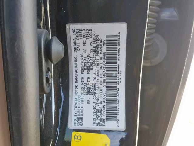 5TDBT48AX1S046468 - 2001 TOYOTA SEQUOIA LI BLACK photo 10