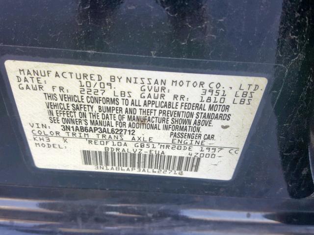 3N1AB6AP3AL622712 - 2010 NISSAN SENTRA 2.0 BLACK photo 10