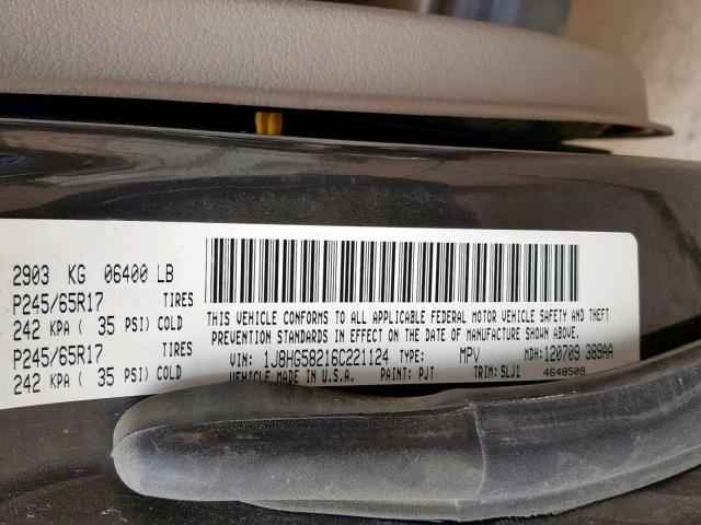 1J8HG58216C221124 - 2006 JEEP COMMANDER BLACK photo 10