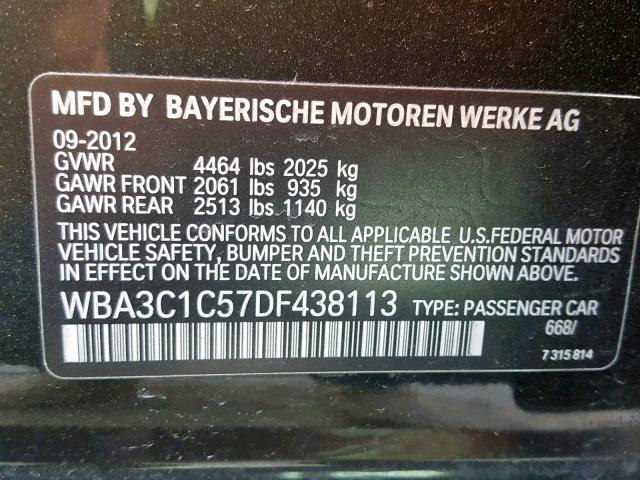 WBA3C1C57DF438113 - 2013 BMW 328 I SULE BLACK photo 10