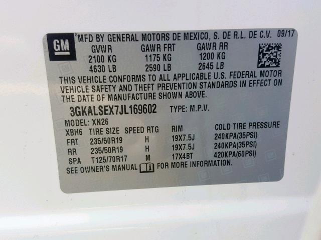 3GKALSEX7JL169602 - 2018 GMC TERRAIN DE WHITE photo 10