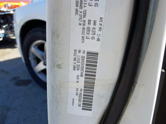 2B3KA33V59H574408 - 2009 DODGE CHARGER SX WHITE photo 10