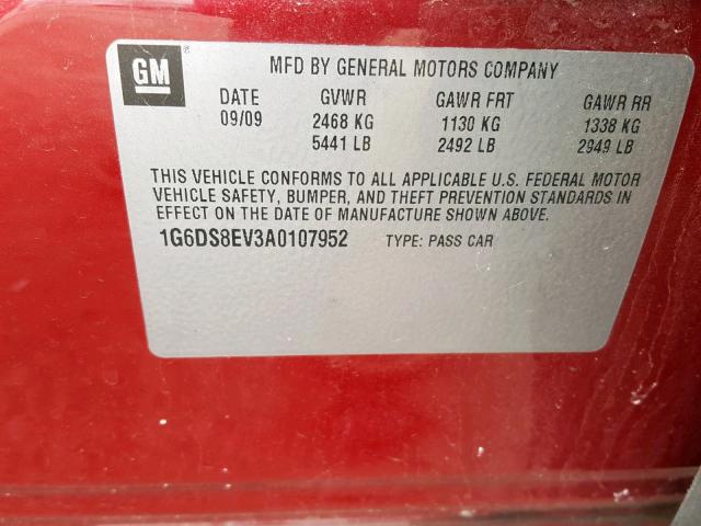 1G6DS8EV3A0107952 - 2010 CADILLAC CTS PREMIU RED photo 10