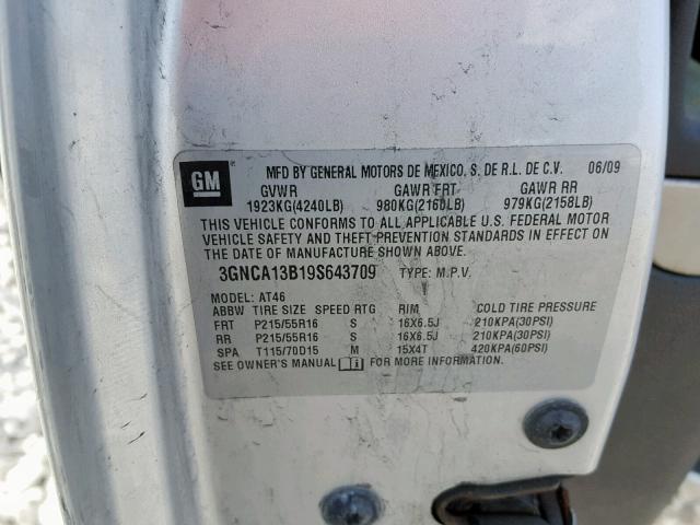 3GNCA13B19S643709 - 2009 CHEVROLET HHR LS Gümüş foto 10