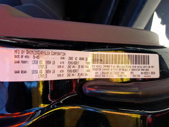 1J8HG48K16C179242 - 2006 JEEP COMMANDER BLACK photo 10