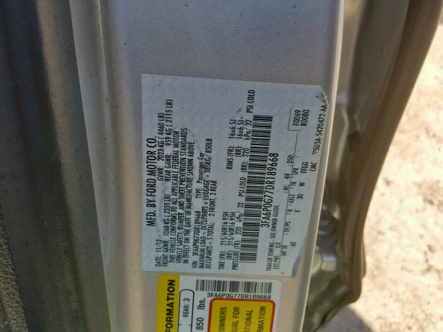 3FA6P0G77DR189668 - 2013 FORD FUSION S SILVER photo 10