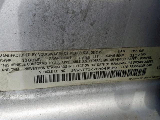 3VWST71K76M049529 - 2006 VOLKSWAGEN JETTA TDI SILVER photo 10