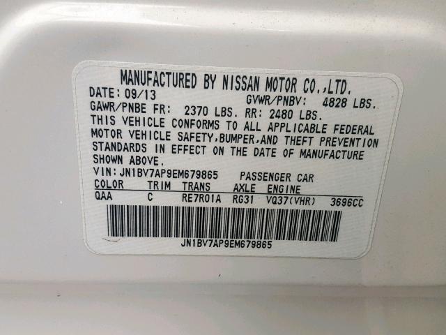 JN1BV7AP9EM679865 - 2014 INFINITI Q50 BASE WHITE photo 10