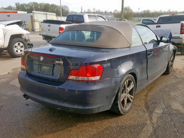 WBAUN13508VH79768 - 2008 BMW 128 I BLUE photo 4