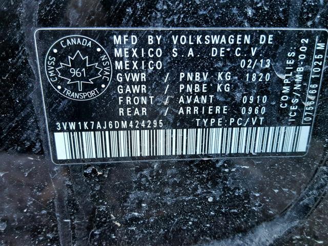 3VW1K7AJ6DM424295 - 2013 VOLKSWAGEN JETTA BASE BLACK photo 10