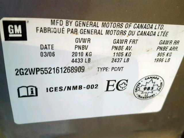 2G2WP552161268909 - 2006 PONTIAC GRAND PRIX BROWN photo 10