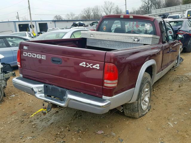 1B7GG22X21S298802 - 2001 DODGE DAKOTA MAROON photo 4