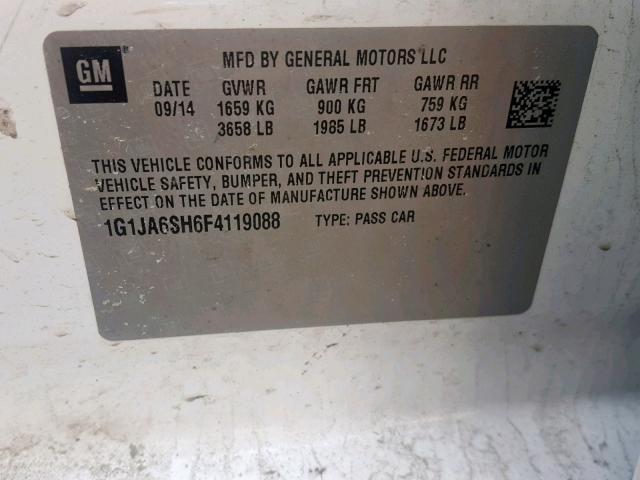 1G1JA6SH6F4119088 - 2015 CHEVROLET SONIC LS 白色 照片 10