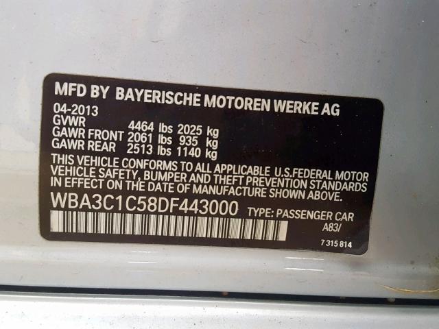 WBA3C1C58DF443000 - 2013 BMW 328 I SULE SILVER photo 10