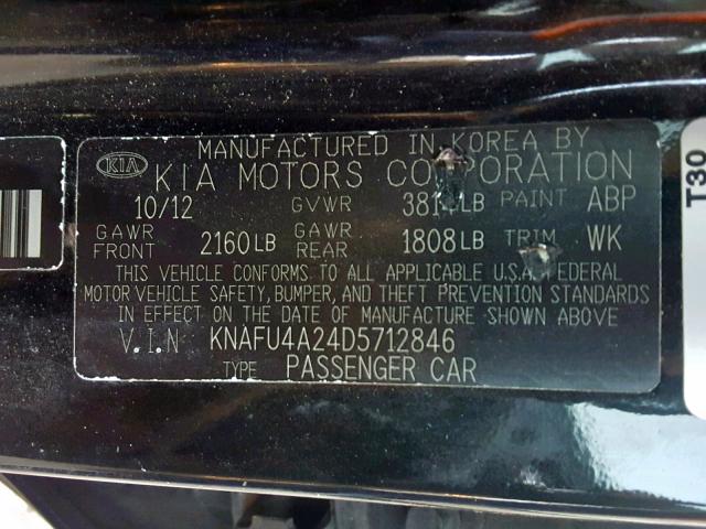 KNAFU4A24D5712846 - 2013 KIA FORTE EX BLACK photo 10